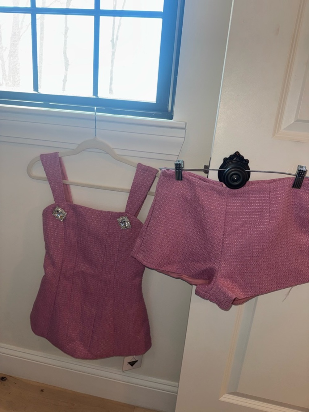 Nana Jacqueline DAB Pink Tweed Crop Top & High-Waist Shorts Set